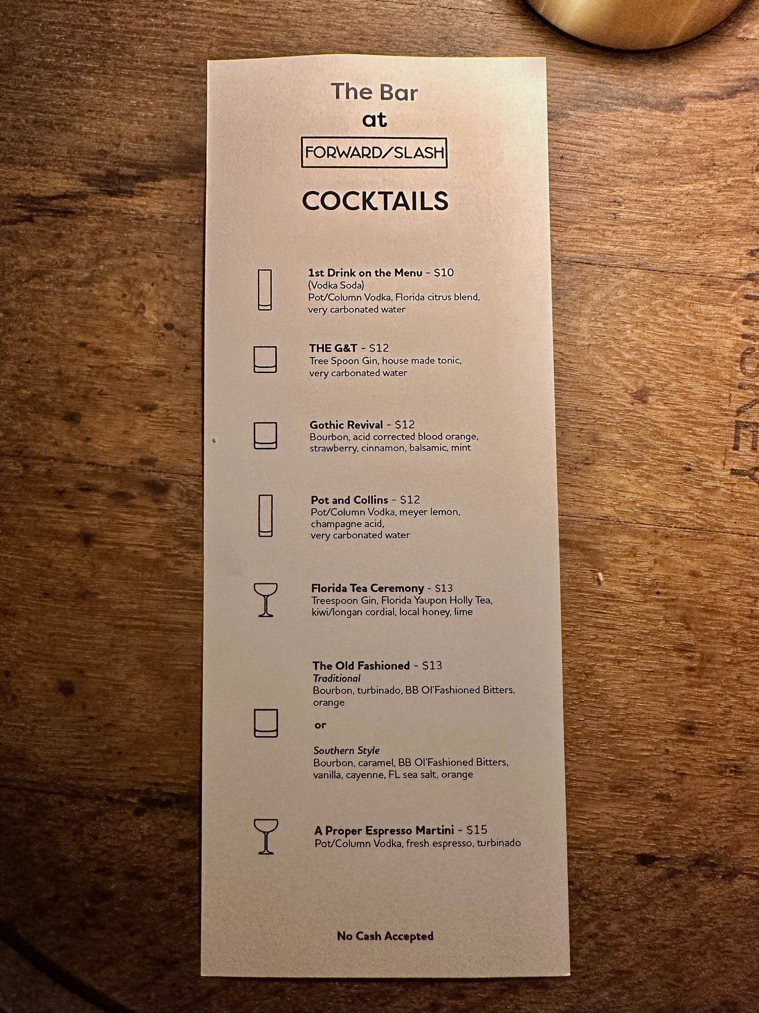 View of cocktail menu
